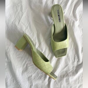 New! Princess Polly Light Green Croc Block Heels Clair De Lune square toe heels